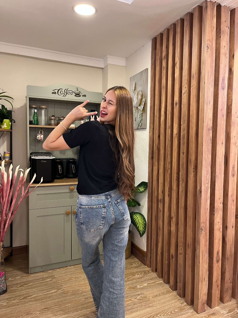 Bisiklet Yaka Pullu Simli Kısa Kol Triko Kazak Siyah STD - Görsel 4