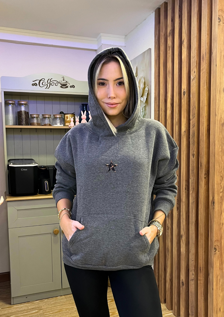 Yıldız İşlemeli Kapüşonlu Sweat - Görsel 3