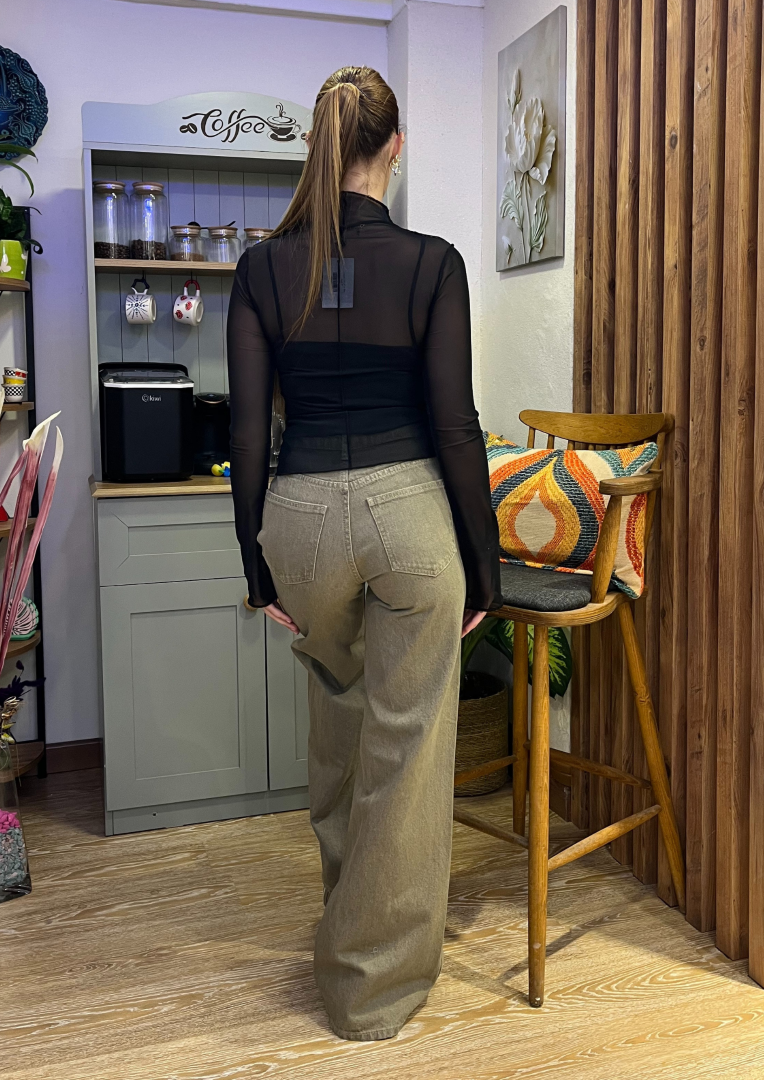 Geniş Kalıp Haki Denim Pantolon - Görsel 3