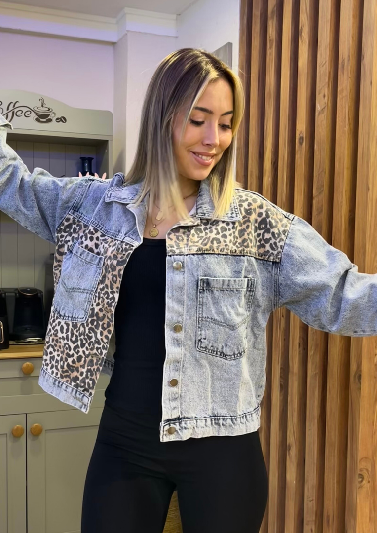 Leopar Detaylı Kot Ceket - Görsel 6