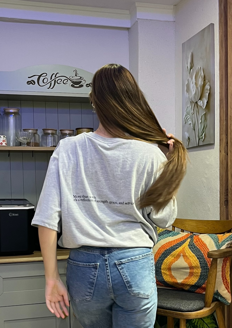 Gri Oversize Baskılı Tişört Q - Görsel 4