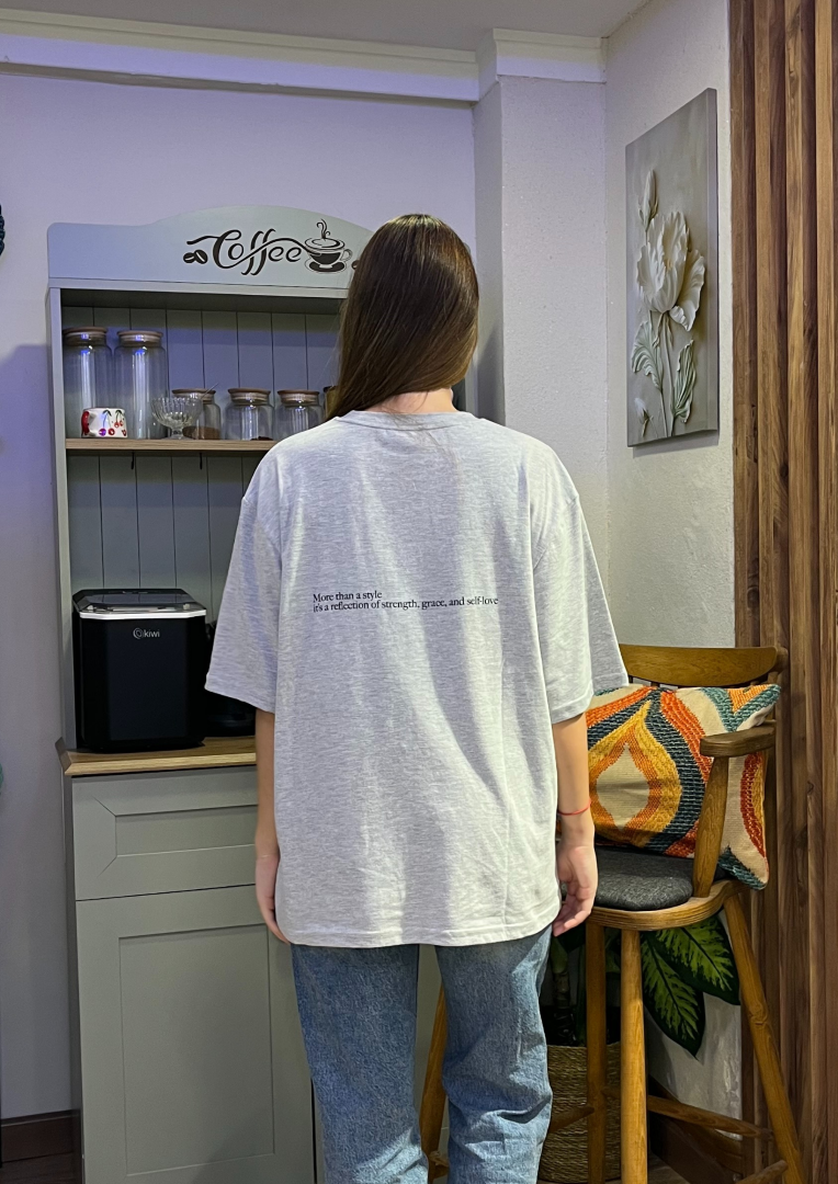 Gri Oversize Baskılı Tişört Q - Görsel 5