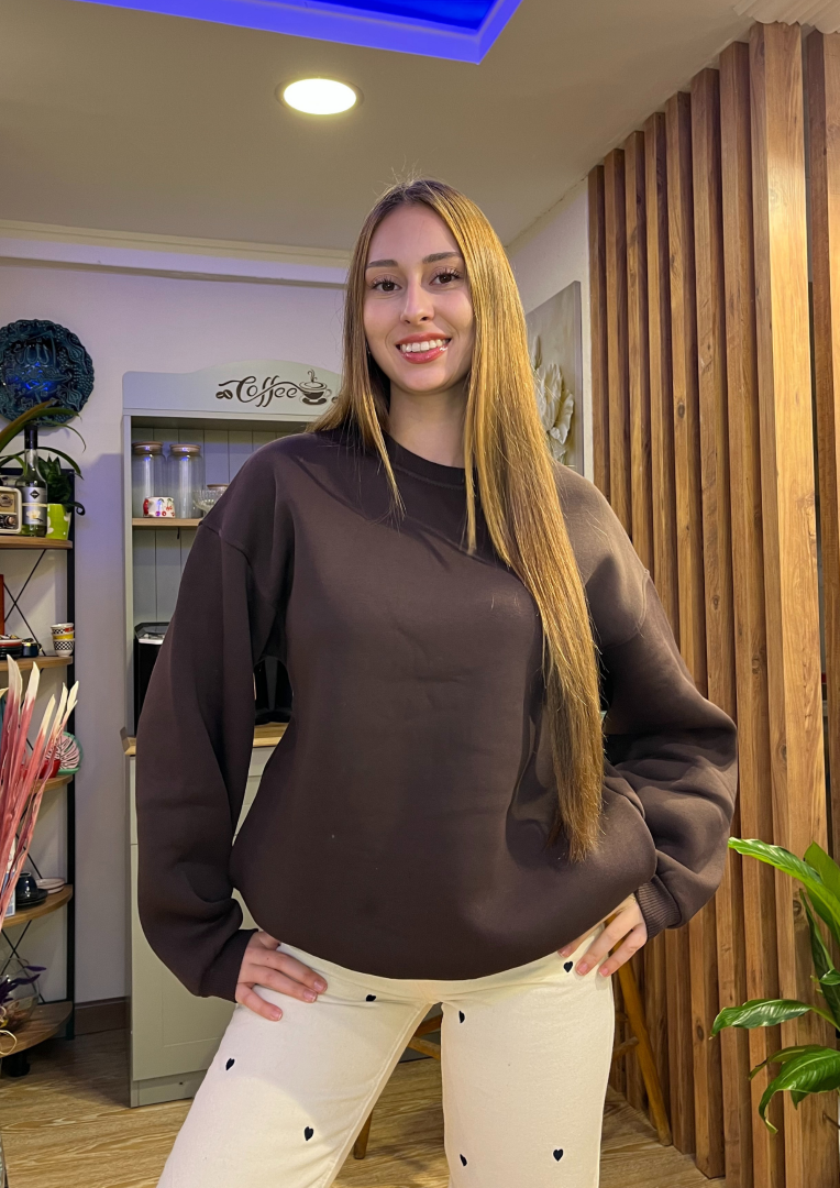 Kahverengi Basic Gizli Cepli Sweat - Görsel 2