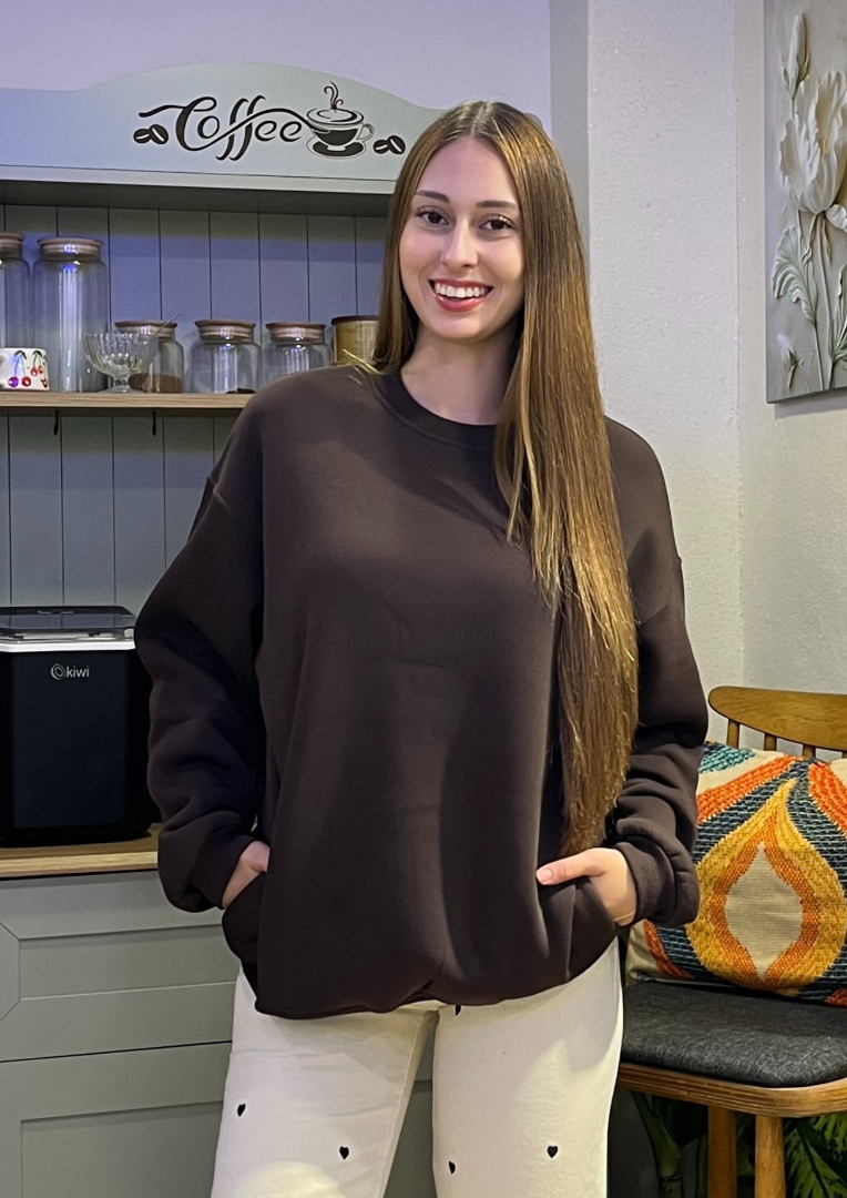 Kahverengi Basic Gizli Cepli Sweat - Görsel 4
