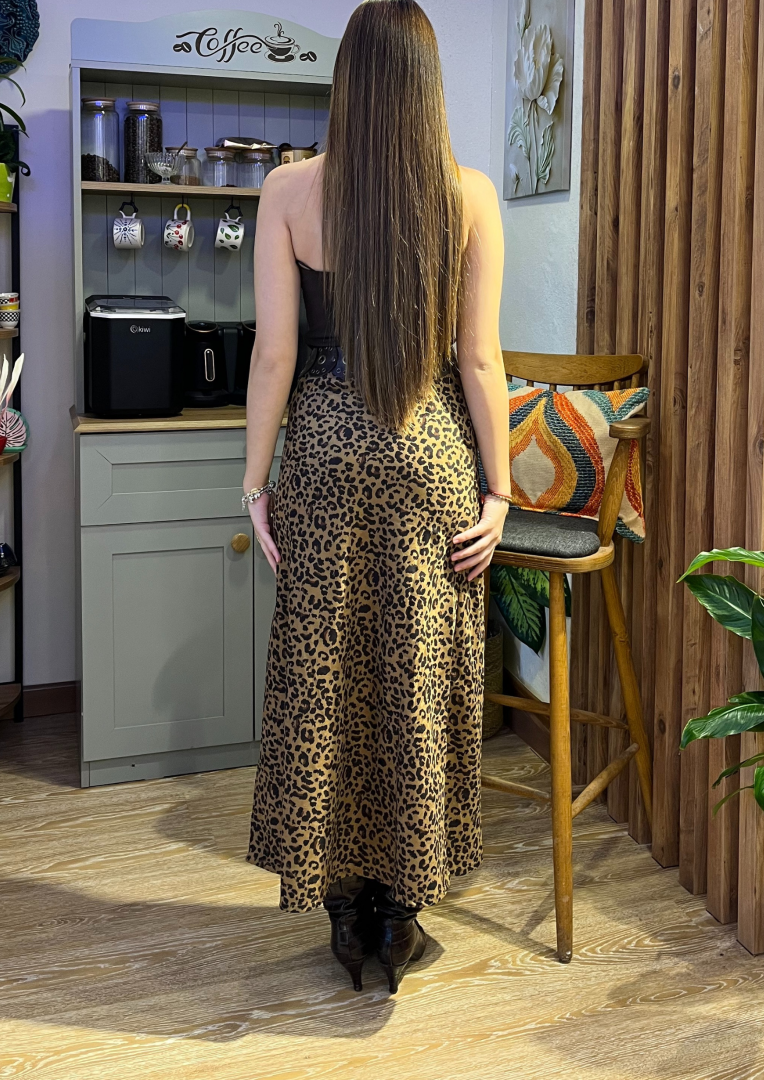Leopar Tok Kumaş Maxi Boy Etek  - Görsel 2