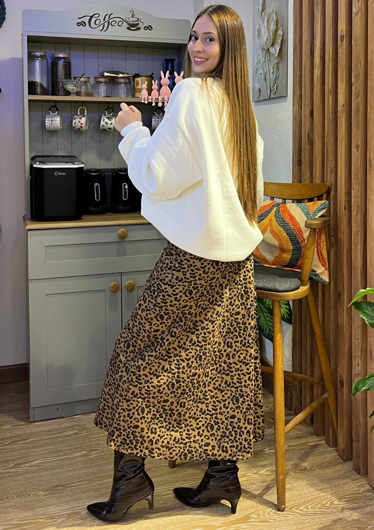 Leopar Tok Kumaş Maxi Boy Etek  - Görsel 6